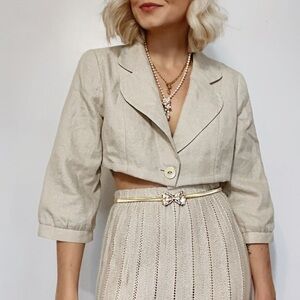 REWORKED | Balloon Sleeve Metallic Gold Super Cropped Single Button Blazer